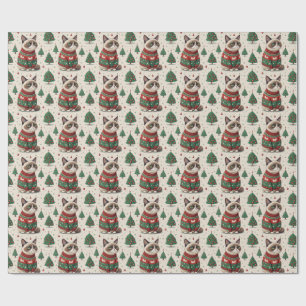 Papel De Regalo Gato gruñón de Navidad con suéter feo