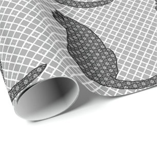 Papel De Regalo Gato japonés - impresión blanco y negro del kimono