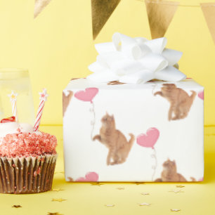 Papel De Regalo Gato jengibre con globo rosa