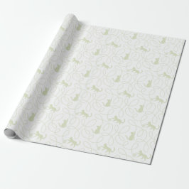 Papel De Regalo Gato juguetón y patrón de bola de hilo Verde salvi