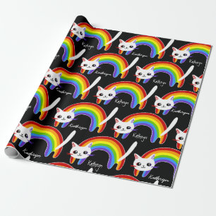 Papel De Regalo Gato Kitty Arcoiris personalizado