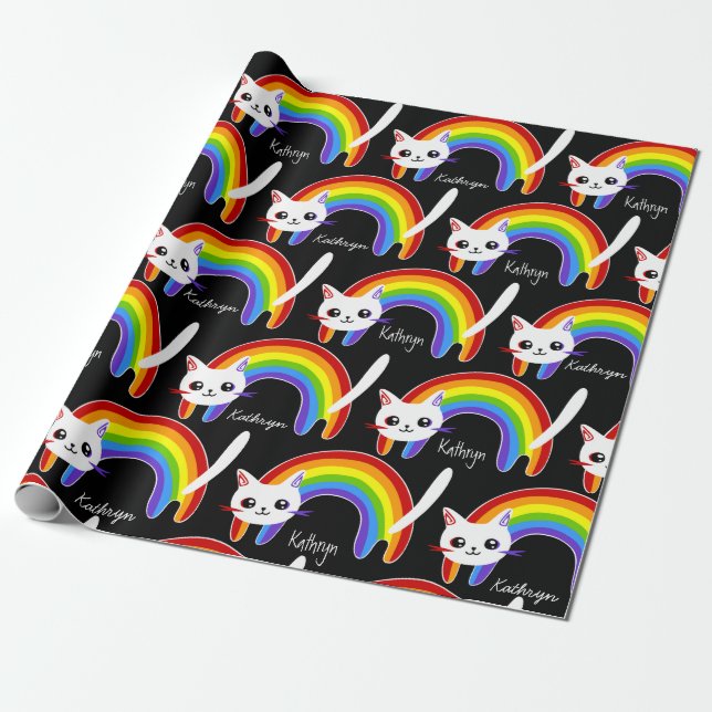 Papel De Regalo Gato Kitty Arcoiris personalizado (Desenrollado)