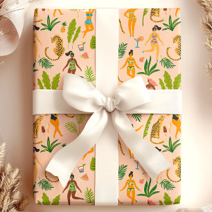 Papel De Regalo Gato Leopardo Patrón Tribal Africano Jungla Tropic