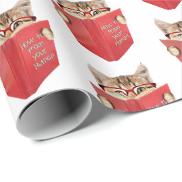 Papel De Regalo Gato leyendo libro rojo