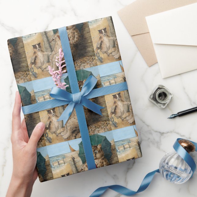 Papel De Regalo Gato leyendo un libro de Louis Wain (Regalar)