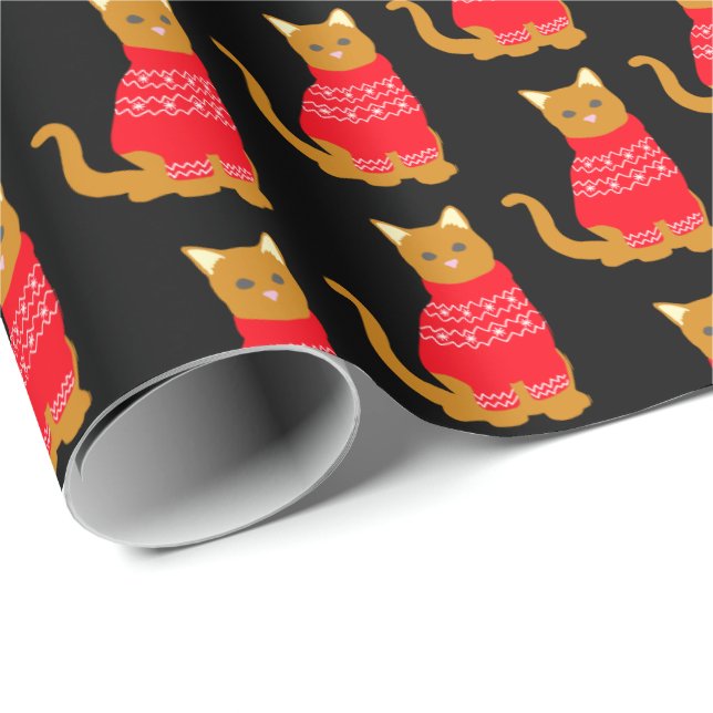 Papel De Regalo Gato lindo en Navidades júbilo negro rojo estampad (Esquina del rollo)