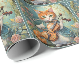 Papel De Regalo Gato Lindo Tocando el Violín