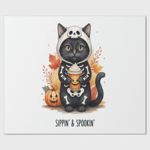 Papel De Regalo Gato Lindo y Espeluznante de Halloween