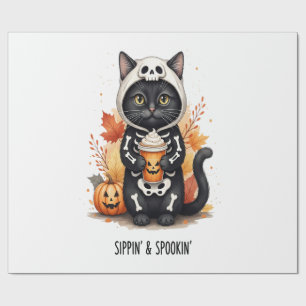 Papel De Regalo Gato Lindo y Espeluznante de Halloween