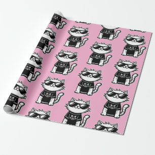 Papel De Regalo Gato más frío del mundo con gafas de sol rosado
