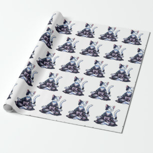 Papel De Regalo Gato Místico Meditando en Kimono Floral