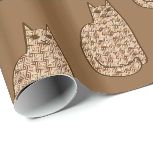 Papel De Regalo Gato moderno de los mediados de siglo, beige y (Esquina del rollo)