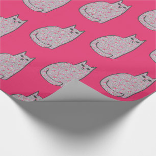 Papel De Regalo Gato moderno de mediados de siglo, gris/gris y ros