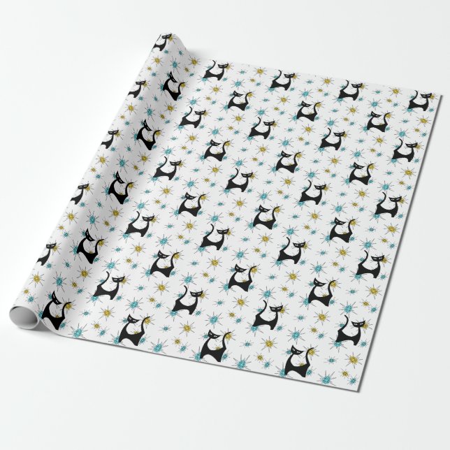 Papel De Regalo Gato moderno retro de mediados del siglo (Desenrollado)