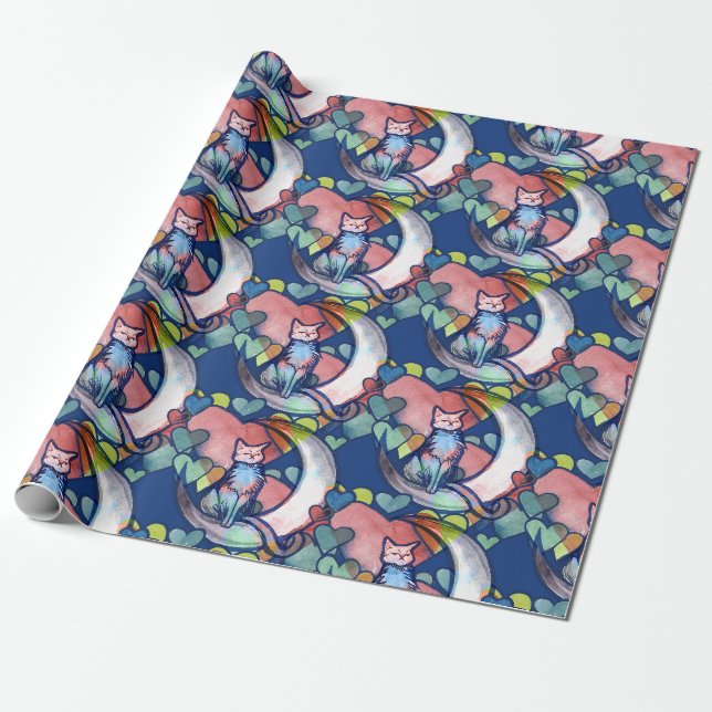 Papel De Regalo Gato Moon Lover Hearts (Desenrollado)
