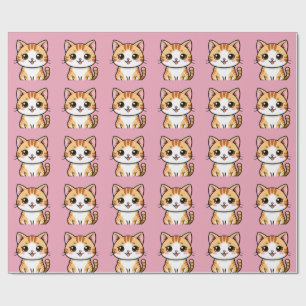 Papel De Regalo Gato Naranja de Dibujos Animados Adorable 🐱✨ Deco