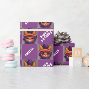 Papel De Regalo Gato Naranja Feliz Cumpleaños Niños Cumpleaños