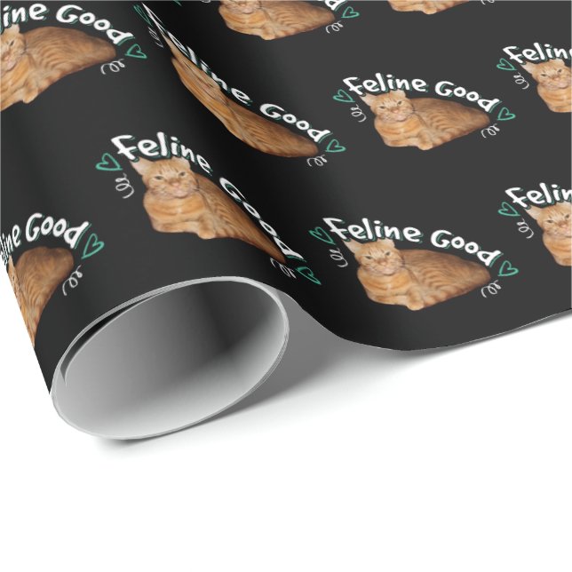 Papel De Regalo Gato naranja - Pun bueno felino (Esquina del rollo)
