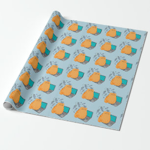 Papel De Regalo Gato Naranja Trabajando