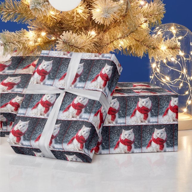 Papel De Regalo Gato navidad Con Espada En Nieve (Vacaciones)