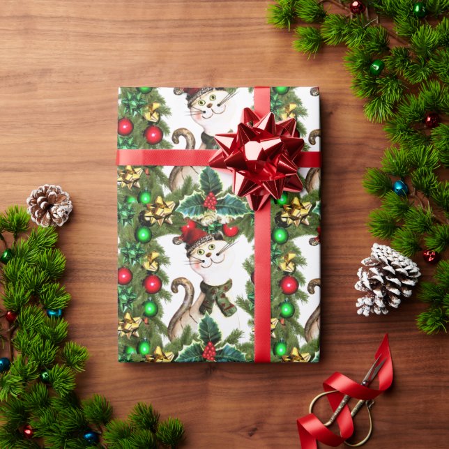Papel De Regalo Gato Navideño Festivo (Regalo de vacaciones)