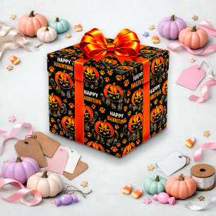 Papel De Regalo Gato Negro Adorable Calabaza Halloween