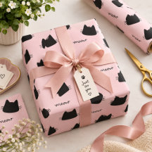 Gato Negro Adorable Patrón Rosa Meow Gatito
