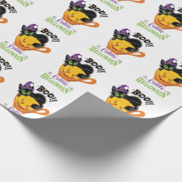Papel De Regalo Gato negro boo, calabaza temerosa café Halloween