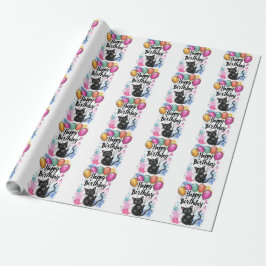 Papel De Regalo Gato negro con globos