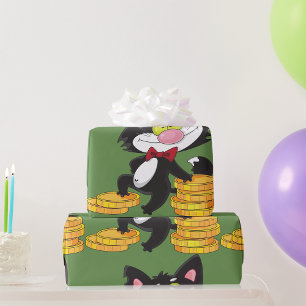 Papel De Regalo Gato Negro Con Monedas Personaje De Dinero Lindo