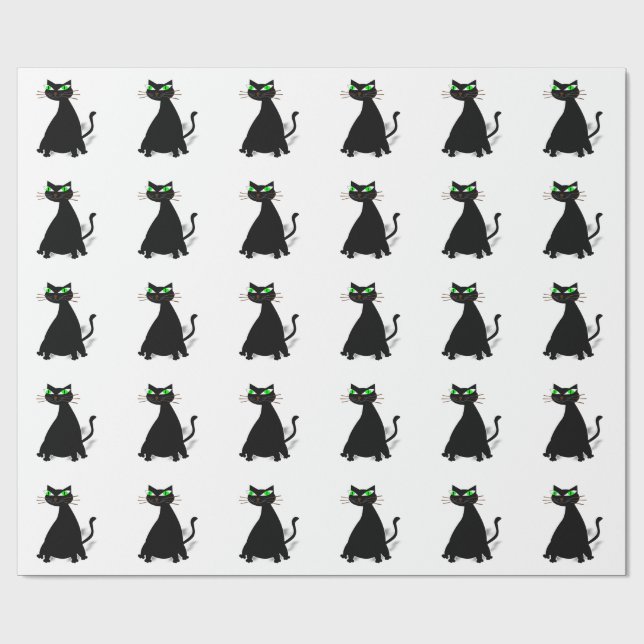 Papel De Regalo Gato negro de grasa con ojos verdes (Superficie plana)