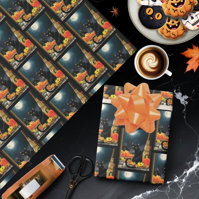 Papel De Regalo Gato negro de Halloween (Subido por el creador)