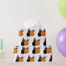 Papel De Regalo Gato negro de Halloween y patrón de calabaza manua