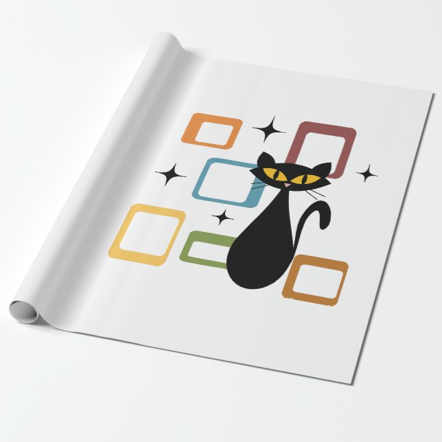 Papel De Regalo Gato negro de Mid Century (Desenrollado)