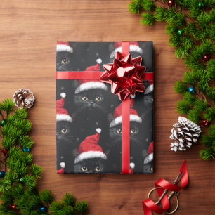 Papel De Regalo Gato Negro de Navidad Santa Divertido