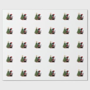 Papel De Regalo Gato negro de Navidad sombrero de Santa árbol rató