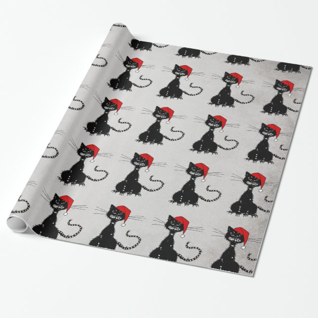 Papel De Regalo Gato negro de Navidades malvados (Desenrollado)