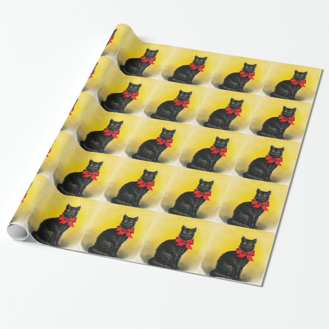 Papel De Regalo Gato negro del vintage (Desenrollado)