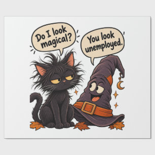 Papel De Regalo Gato Negro Divertido Bruja Sombrero Halloween Sarc