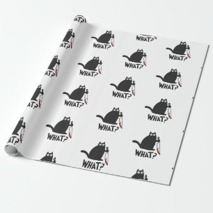Papel De Regalo Gato Negro Divertido Cuchillo Qué Meme Humor Oscur