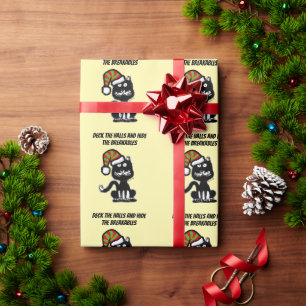 Papel De Regalo Gato Negro Divertido Humor Navideño Gato Festivo