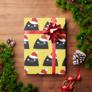 Papel De Regalo Gato Negro Divertido Santa Navidad