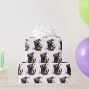 Papel De Regalo Gato Negro en el Sombrero de una Bruja Blanco Hall