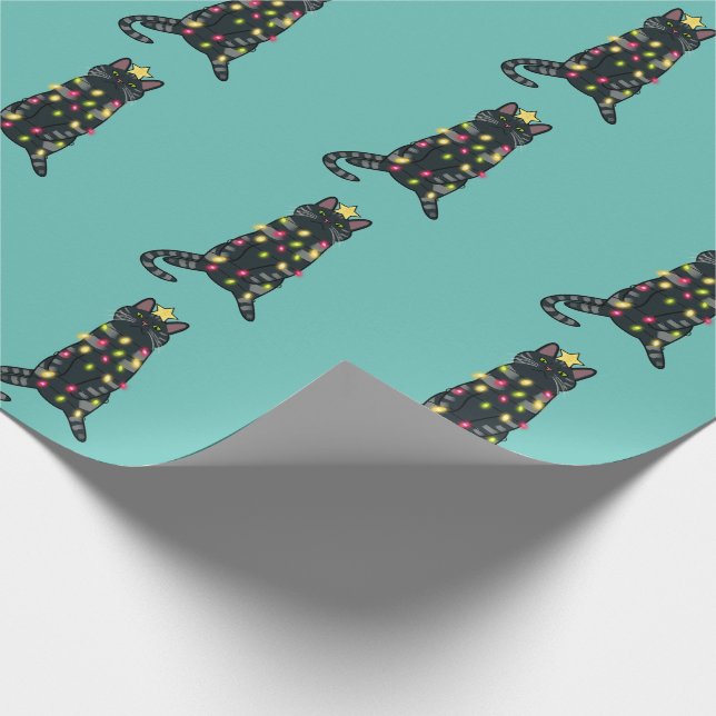 Papel De Regalo Gato negro en Navidades luces vacaciones divertida (Esquina)