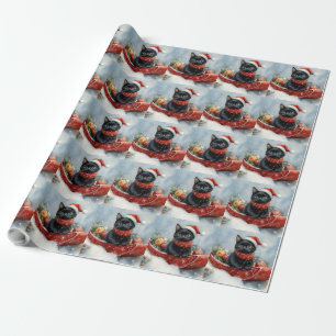 Papel De Regalo Gato negro en trineo Deja que nieve Navidad