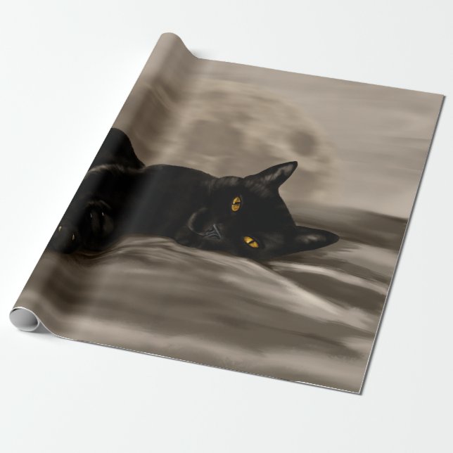 Papel De Regalo Gato negro escalofriante (Desenrollado)