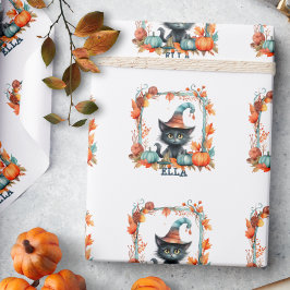 Papel De Regalo Gato negro espeluznante sombrero de bruja calabaza