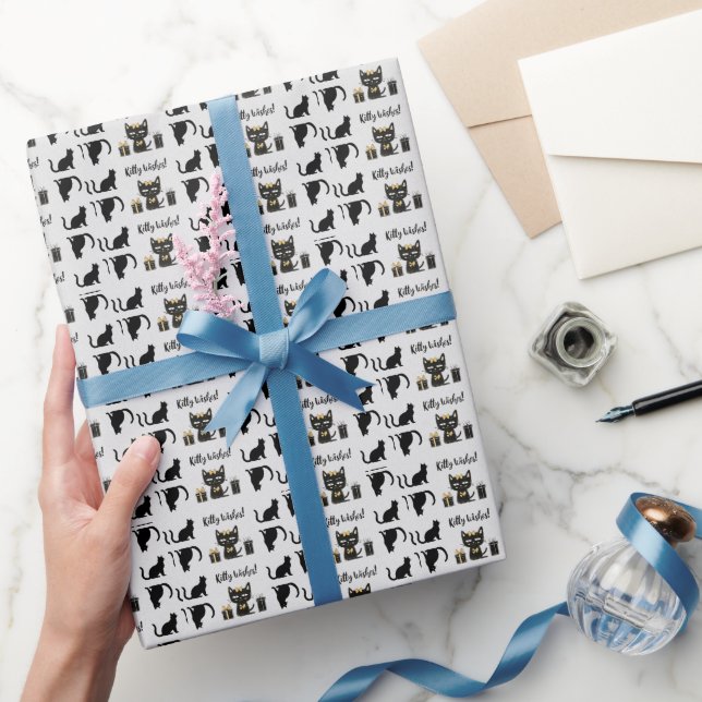 Papel De Regalo Gato negro gatito con ganas de comer (Regalar)