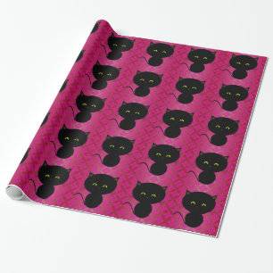 Papel De Regalo Gato negro lindo en damasco rosa caliente