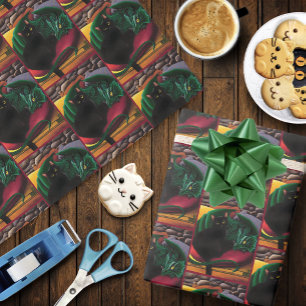 Papel De Regalo Gato negro místico Dragón verde esmeralda Fantasía